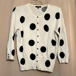 Premis studio woman’s large cream polka dot sweater 3/4 sleeve with fancy button